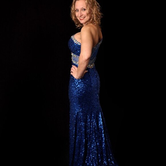 Royal Blue Fully Sequined Juliet Sz Small Gown. Pageant. Prom. Black Tie. - Picture 2 of 3